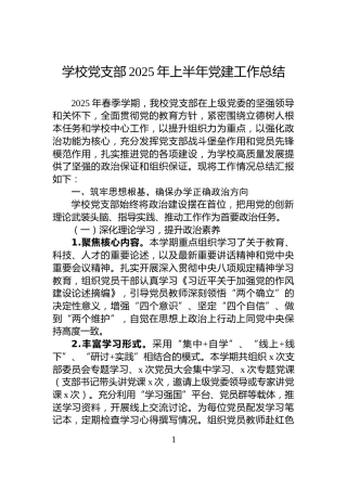 学校党支部2025年上半年党建工作总结