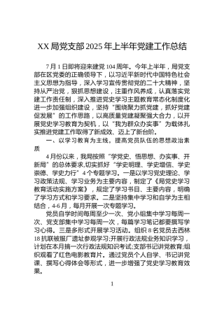 XX局党支部2025年上半年党建工作总结