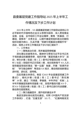 县委基层党建工作指导站2025年上半年工作情况及下步工作计划