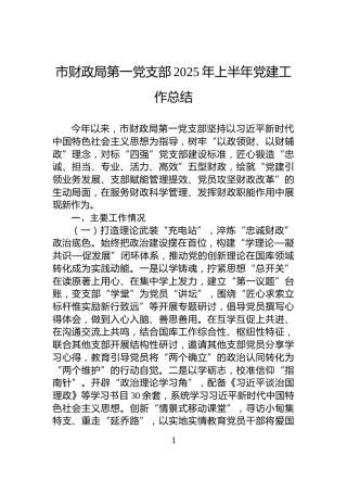 市财政局第一党支部2025年上半年党建工作总结