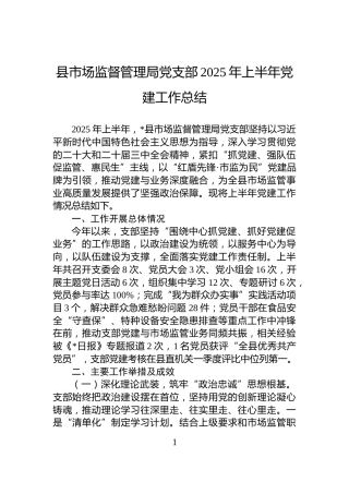 县市场监督管理局党支部2025年上半年党建工作总结