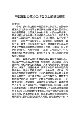 书记在县委政协工作会议上的讲话提纲