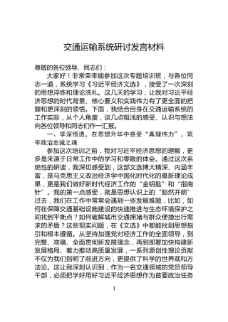 交通运输系统研讨发言材料