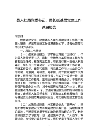 县人社局党委书记、局长抓基层党建工作述职报告