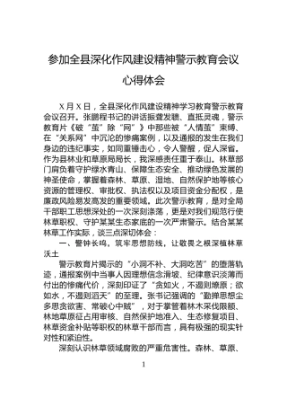 参加全县深化作风建设精神警示教育会议心得体会