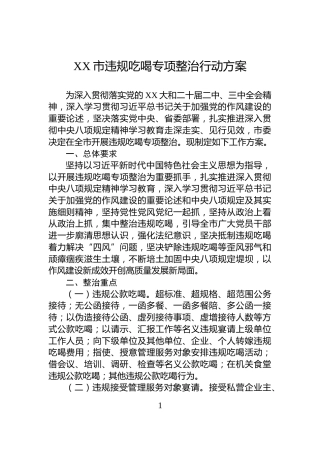 XX市违规吃喝专项整治行动方案