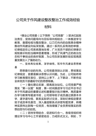 公司关于作风建设整改整治工作成效经验材料