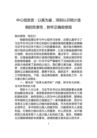 中心组发言：以案为鉴，深刻认识统计造假的危害性，树牢正确政绩观