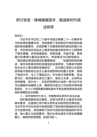 研讨发言：铸魂强基固本，锻造新时代政法铁军