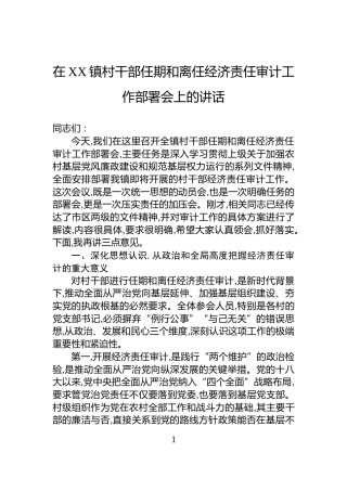 在XX镇村干部任期和离任经济责任审计工作部署会上的讲话