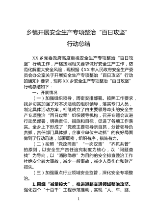 乡镇开展安全生产专项整治“百日攻坚”行动总结