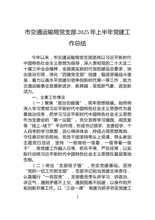 市交通运输局党支部2025年上半年党建工作总结