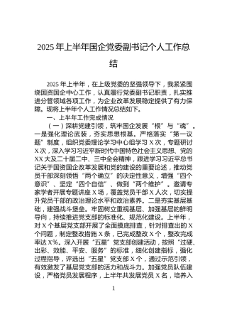 2025年上半年国企党委副书记个人工作总结
