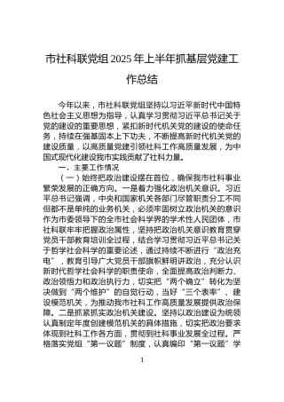 市社科联党组2025年上半年抓基层党建工作总结
