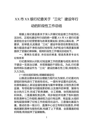 XX市XX银行纪委关于“三化”建设年行动的阶段性工作总结