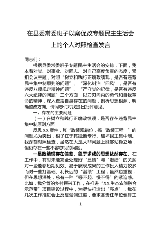 在县委常委班子以案促改专题民主生活会上的个人对照检查发言