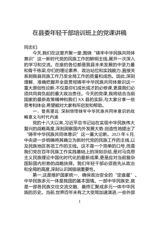 在县委年轻干部培训班上的党课讲稿