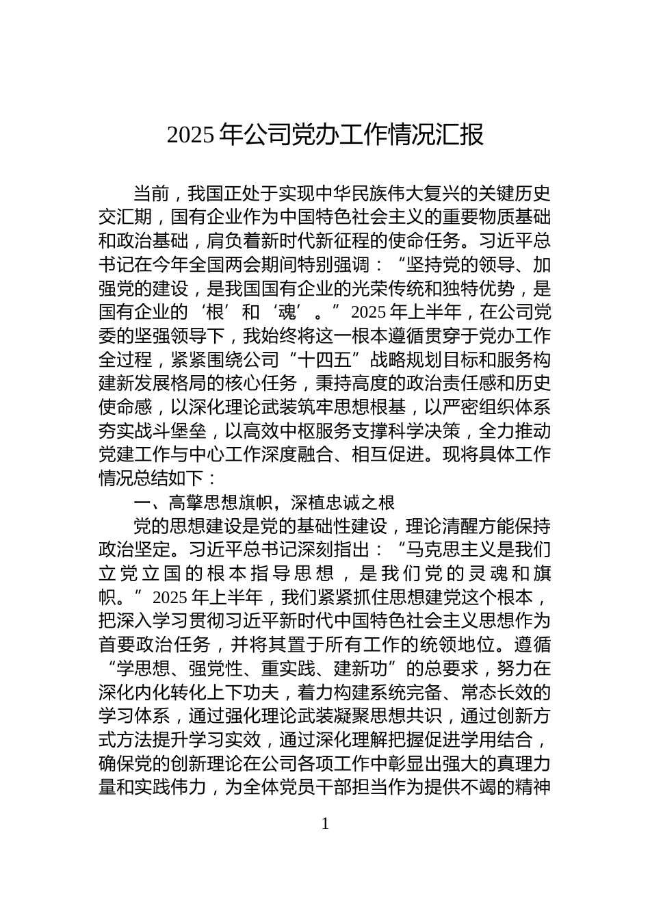 2025年公司党办工作情况汇报_第1页