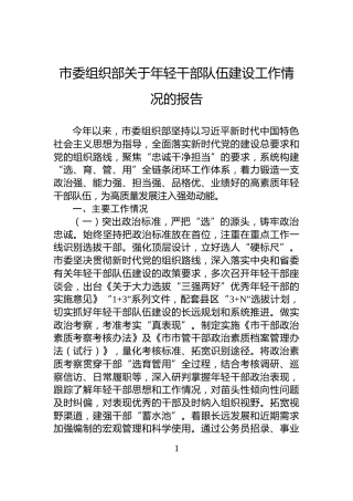 市委组织部关于年轻干部队伍建设工作情况的报告