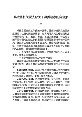 县政协机关党支部关于县委巡察的自查报告
