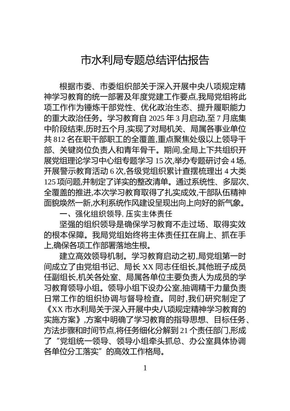 市水利局专题总结评估报告_第1页