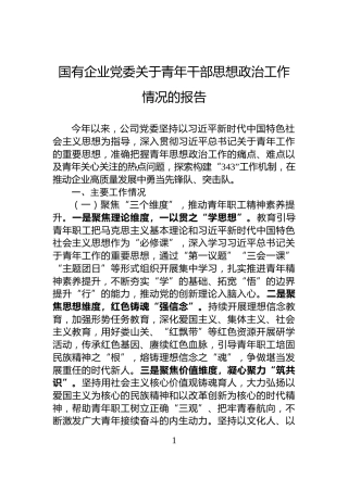 国有企业党委关于青年干部思想政治工作情况的报告
