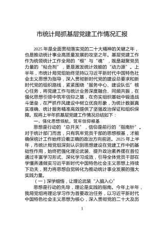 市统计局抓基层党建工作情况汇报