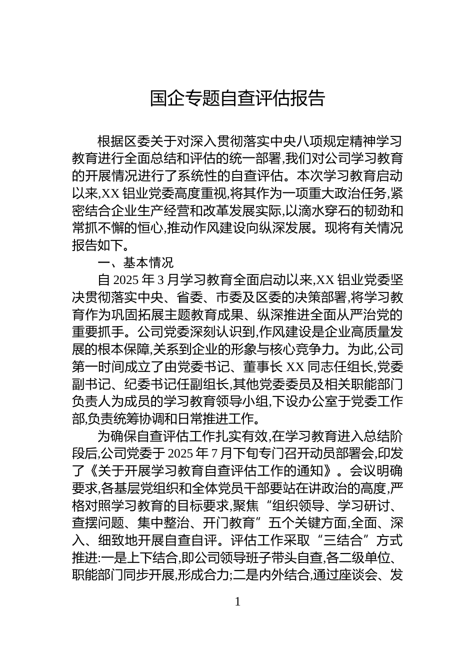 国企专题自查评估报告_第1页