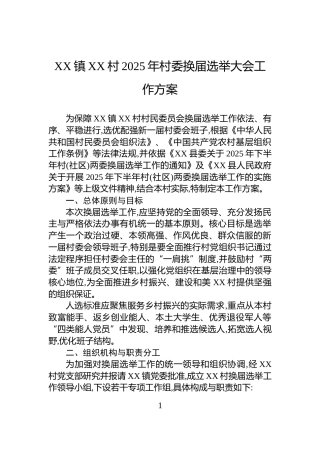 XX镇XX村2025年村委换届选举大会工作方案