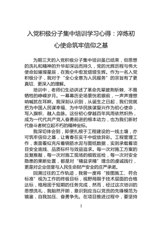 入党积极分子集中培训学习心得：淬炼初心使命筑牢信仰之基