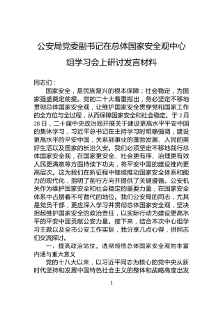 公安局党委副书记在总体国家安全观中心组学习会上研讨发言材料