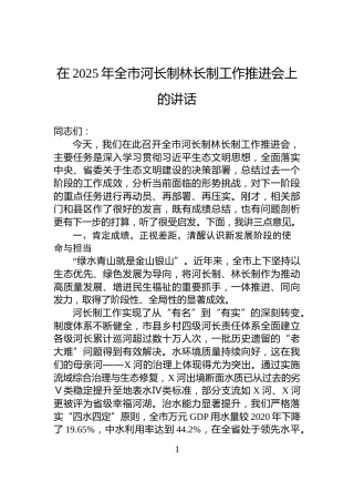 在2025年全市河长制林长制工作推进会上的讲话