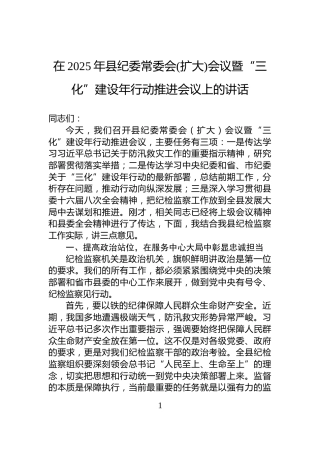 在2025年县纪委常委会(扩大)会议暨“三化”建设年行动推进会议上的讲话