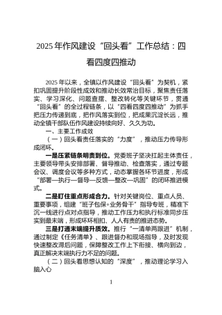 2025年作风建设“回头看”工作总结：四看四度四推动