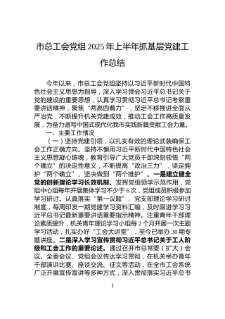 市总工会党组2025年上半年抓基层党建工作总结