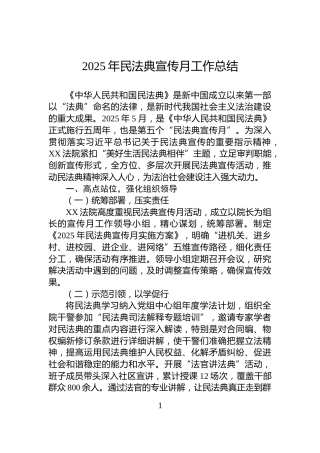 2025年民法典宣传月工作总结