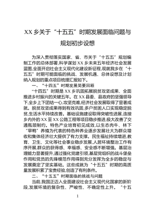 XX乡关于“十五五”时期发展面临问题与规划初步设想