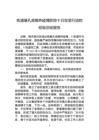 街道基孔肯雅热疫情防控十日攻坚行动的经验总结报告