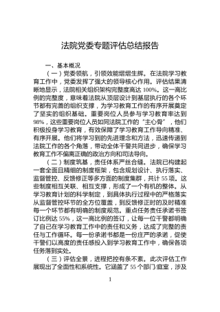 法院党委专题评估总结报告