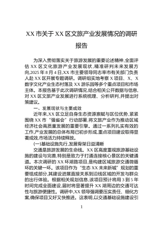 XX市关于XX区文旅产业发展情况的调研报告