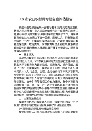 XX市农业农村局专题自查评估报告