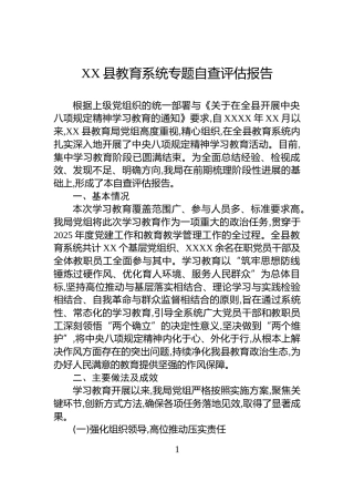 XX县教育系统专题自查评估报告
