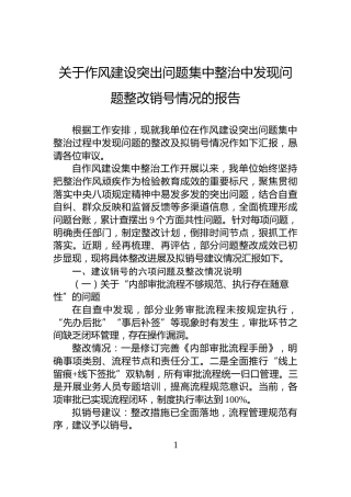 关于作风建设突出问题集中整治中发现问题整改销号情况的报告