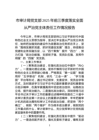 市审计局党支部2025年前三季度落实全面从严治党主体责任工作情况报告
