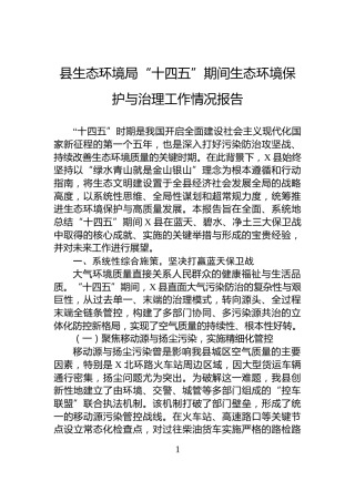 县生态环境局“十四五”期间生态环境保护与治理工作情况报告