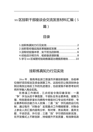 区挂职干部座谈会交流发言材料汇编（5篇）