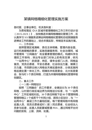 某镇网格精细化管理实施方案