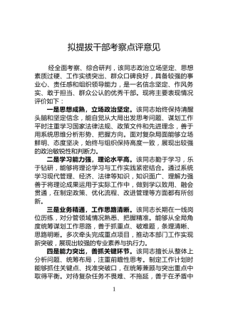 拟提拔干部考察点评意见
