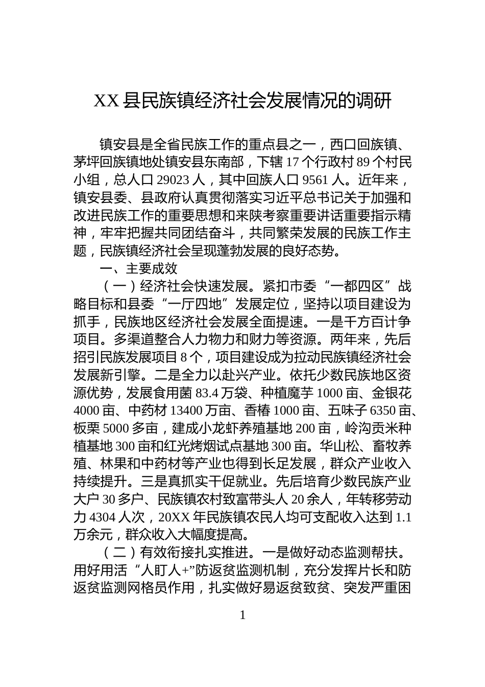 XX县民族镇经济社会发展情况的调研_第1页