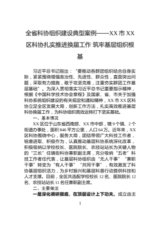 全省科协组织建设典型案例——XX市XX区科协扎实推进换届工作+筑牢基层组织根基